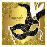 Black Gold Mask Masquerade Party Personalized Announcements