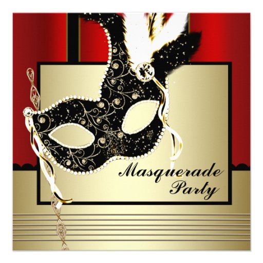 Black Gold Mask Red Black Masquerade Party Custom Announcement