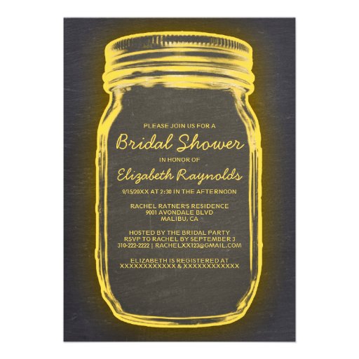 Black & Gold Mason Jar Bridal Shower Invitations