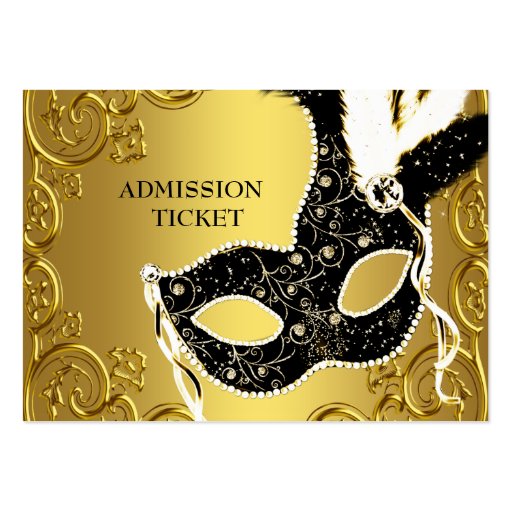 Black Gold Masquerade Party Admission Tickets Business Card Templates (front side)