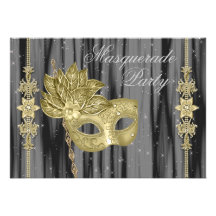 Black Gold Masquerade Party Custom Announcement