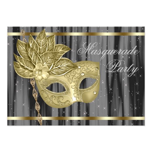 Black Gold Masquerade Party Custom Invite