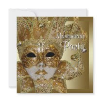 Black Gold Masquerade Party Invitations