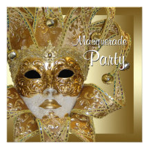 Black Gold Masquerade Party Invitations