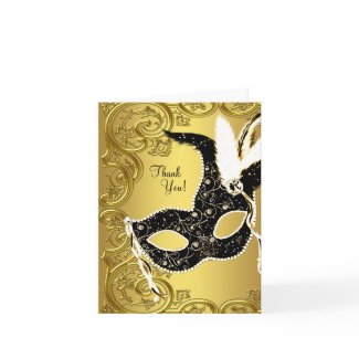 Black Gold Masquerade Party Thank You Cards card