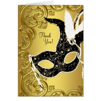Black Gold Masquerade Party Thank You Cards