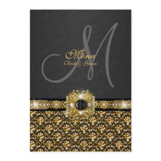 Black gold menu damask wedding template invitation