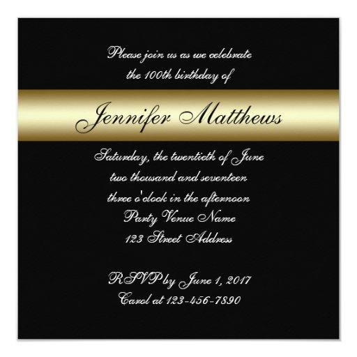 Black Gold Metal Printed 100th Birthday Invitation