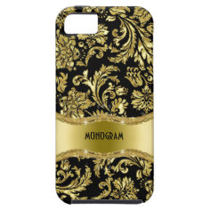 Black & Gold Metallic Floral Damasks-Customized iPhone 5 Case