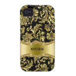 Black & Gold Metallic Floral Damasks-Customized Case-Mate iPhone 4 Covers