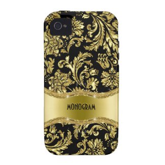 Black & Gold Metallic Floral Damasks-Customized Case-Mate iPhone 4 Covers