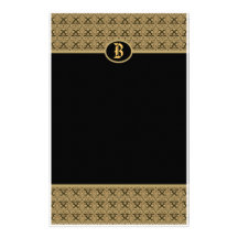 Black Gold Monogram Damask Stationery