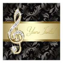 Black Gold Music Treble Clef Recital Invitations invitations