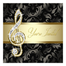 Black Gold Music Treble Clef Recital Invitations