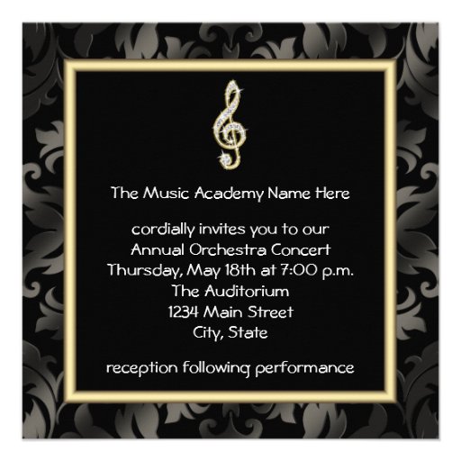 Black Gold Music Treble Clef Recital Invitations