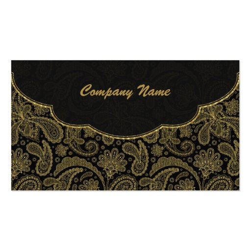 Black & Gold Ornate Paisley Pattern Business Card Templates (front side)