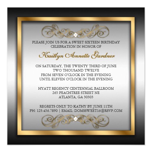 Black & Gold Party Dress Birthday Invite