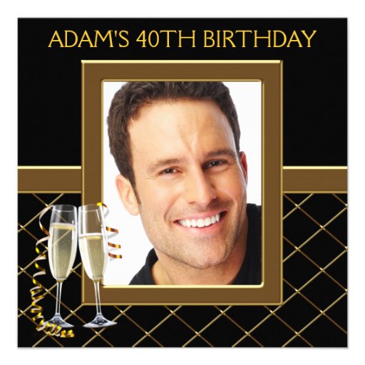Black Gold Photo Mans 40th Birthday Party Custom Invitations (front side)