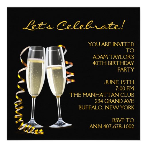 Black Gold Photo Mans 40th Birthday Party Custom Invitations
