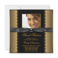 Black Gold Photo Sweet 16 Party invitation