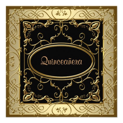 Black Gold Quinceanera Personalized Invites