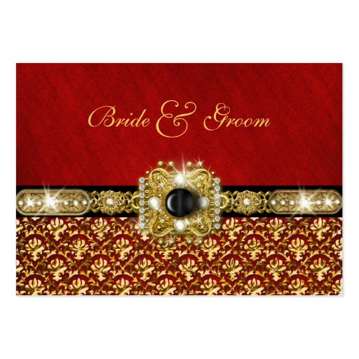 Black gold red damask "table number" wedding business card template (back side)