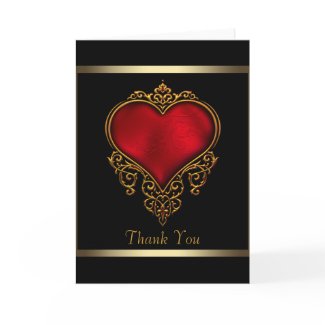 Black Gold Red Heart Thank You Cards card