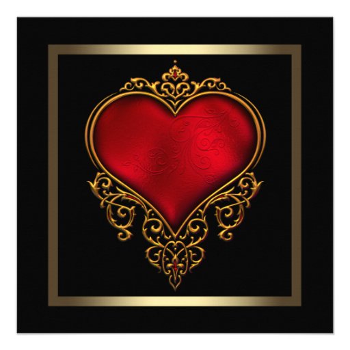 Black Gold Red Heart Wedding Personalized Announcement