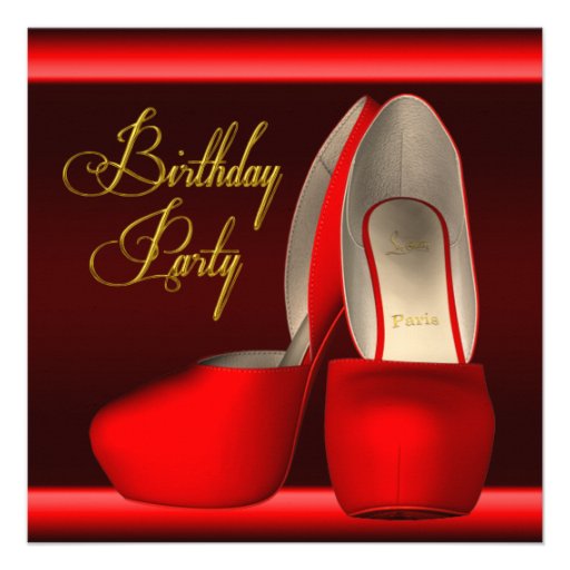 Black Gold Red High Heel Shoes Birthday Party Custom Invitations (front side)