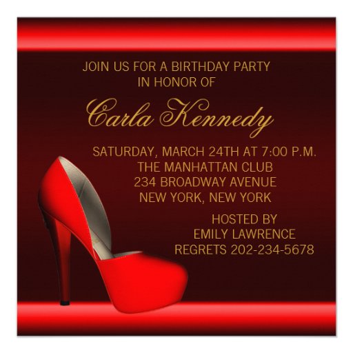Black Gold Red High Heel Shoes Birthday Party Custom Invitations