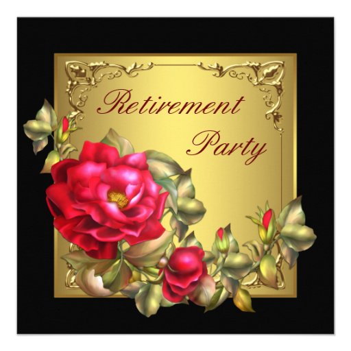 Black Gold Red Rose Womans Retirement Party Custom Announcements