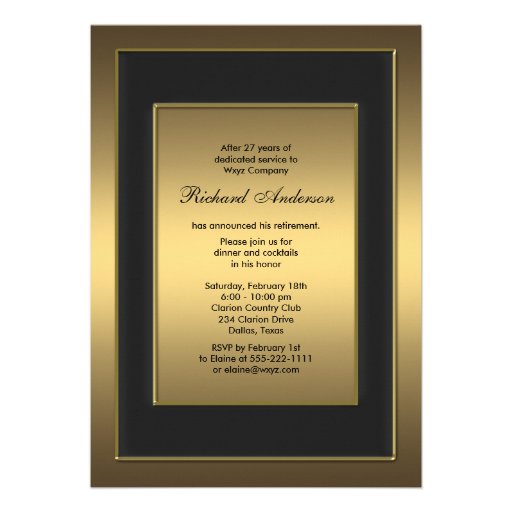 Black Gold Retirement Party Invite