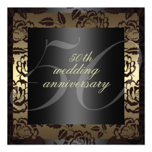 Black & Gold Rose 50th wedding anniversary Invite