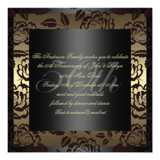 Black & Gold Rose 50th wedding anniversary Invite