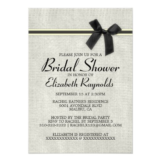 Black Gold Rustic Burlap Bridal Shower Invitations