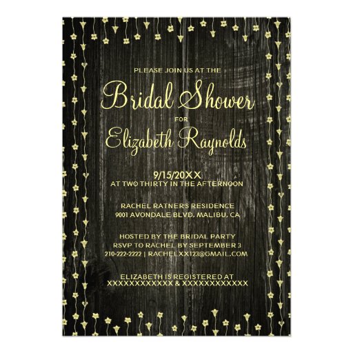 Black & Gold Rustic Country Bridal Shower Invites