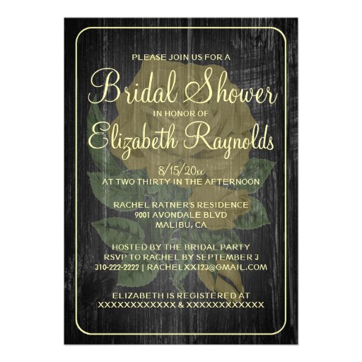 Black & Gold Rustic Floral Bridal Shower Invites