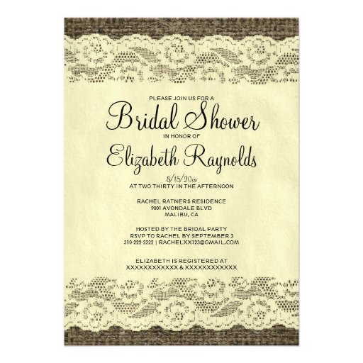 Black & Gold Rustic Lace Bridal Shower Invitations