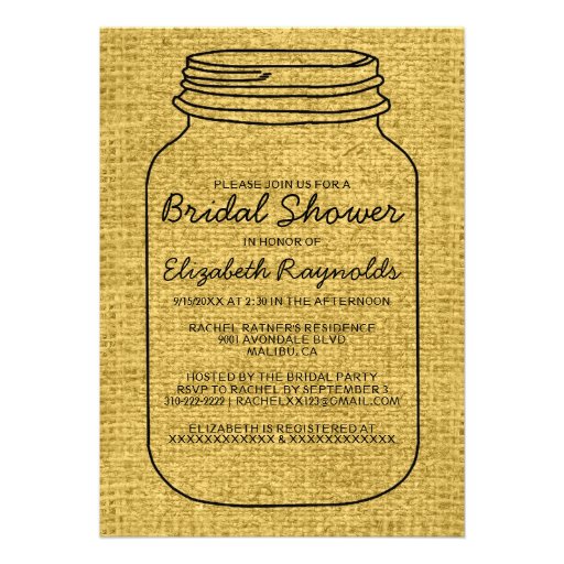 Black Gold Rustic Mason Jar Bridal Shower Invites