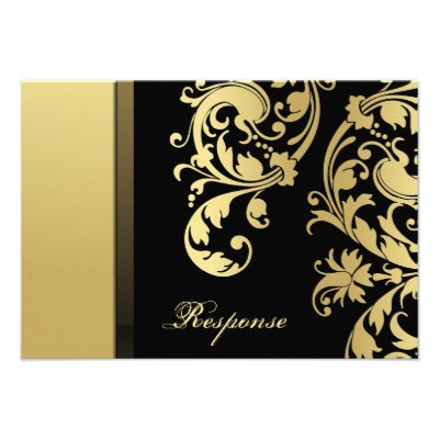 Black Gold Shimmer Floral Wedding Response RSVP Custom Invites
