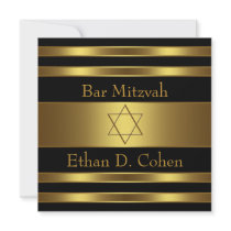 Black Gold Star of David Bar Mitzvah Custom Invitation