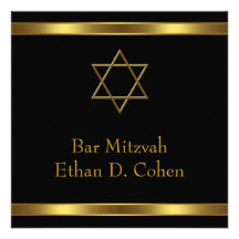 Black Gold Star of David Bar Mitzvah Personalized Invite