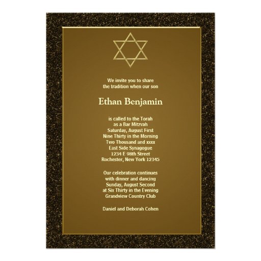 Black Gold Star of David Bar Mitzvah Custom Announcements
