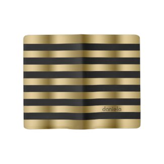 Black & Gold Stripes Pattern Large Moleskine Notebook Cover With Notebook