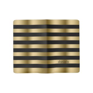 Black & Gold Stripes Pattern Large Moleskine Notebook Cover With Notebook