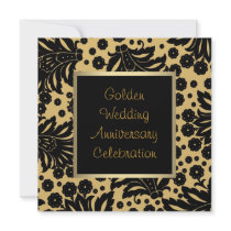 Black Gold Swirl 50th Wedding Anniversary Personalized Invites