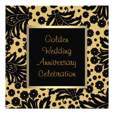 Black Gold Swirl 50th Wedding Anniversary Personalized Invites