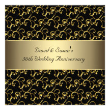 Black Gold Swirl 50th Wedding Anniversary Party Custom Announcement