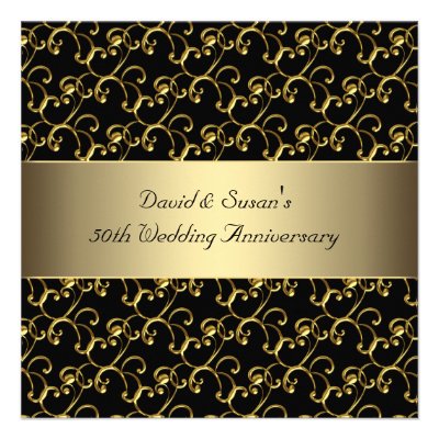 Black Gold Swirl 50th Wedding Anniversary Party Custom Announcement