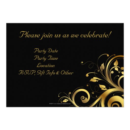 Black & Gold Swirl 5x7 Custom 50th Birthday Party Announcement